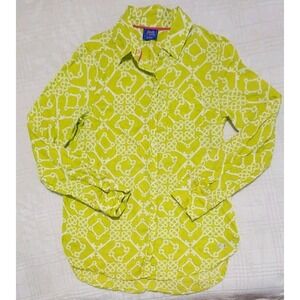 Le Tigre Geometric Button-Up Shirt Women's Small Lime Green 100% Cotton Abstract